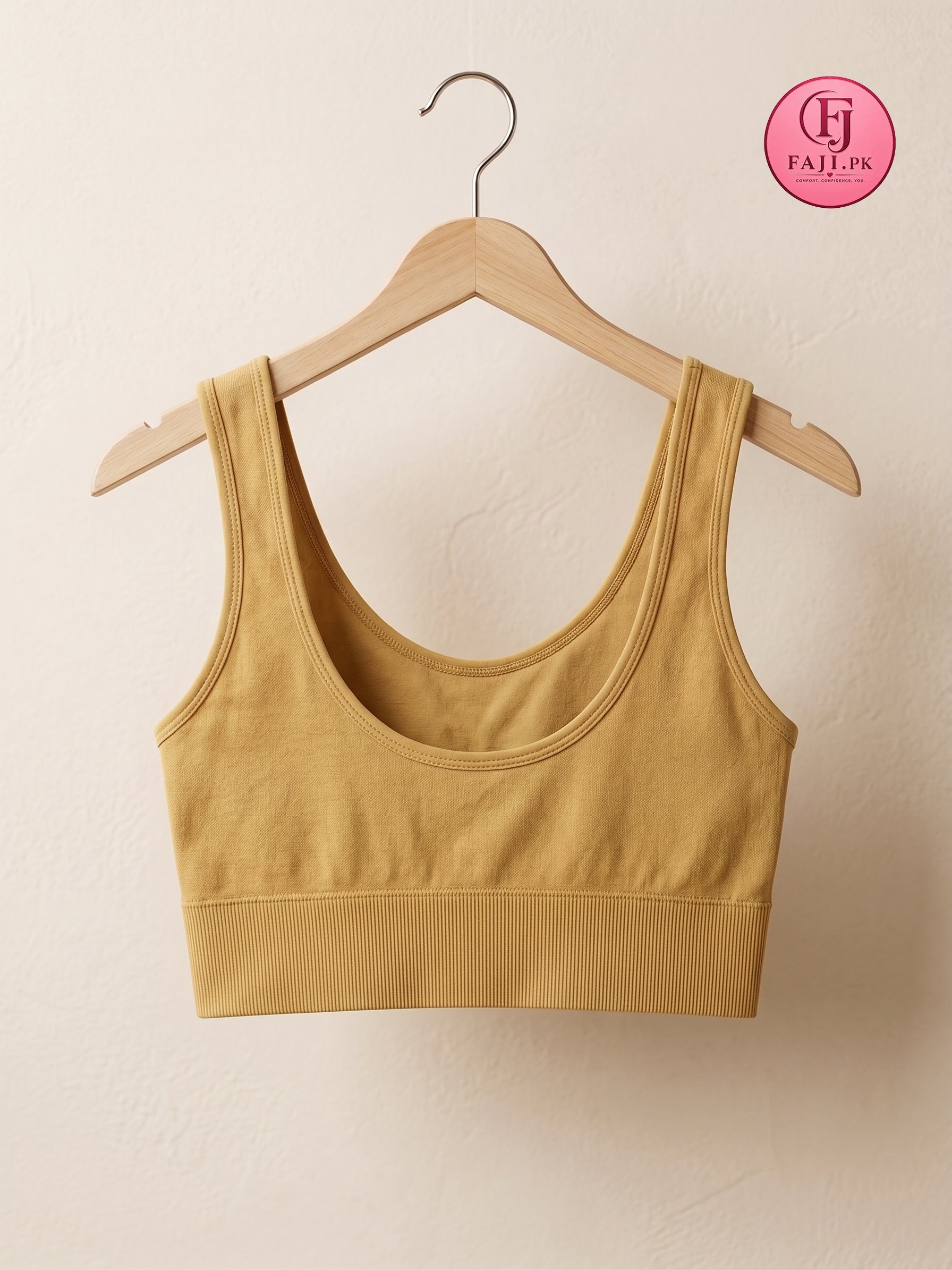 Comfort Only Sports Bra – Seamless Ribbed Bralette | Brown/Mustard