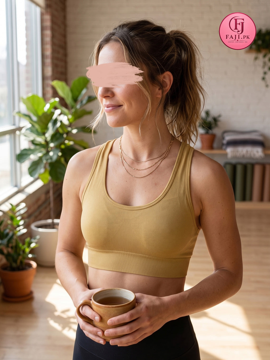 Comfort Only Sports Bra – Seamless Ribbed Bralette | Brown/Mustard