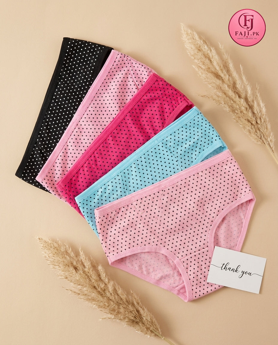 FAJI Kids & Teens Soft Cotton Polka Dot Panties - Pack of 3 / 5