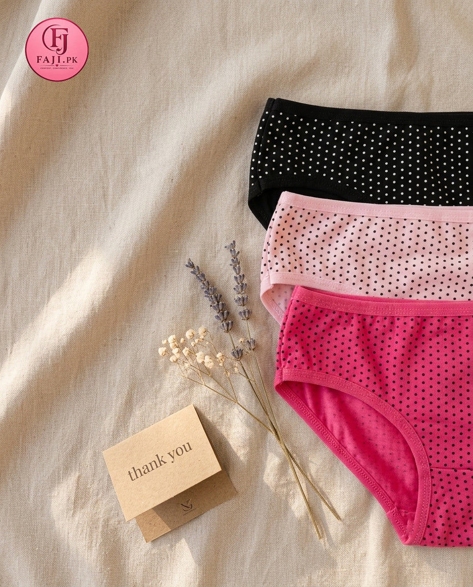 FAJI Kids & Teens Soft Cotton Polka Dot Panties - Pack of 3 / 5