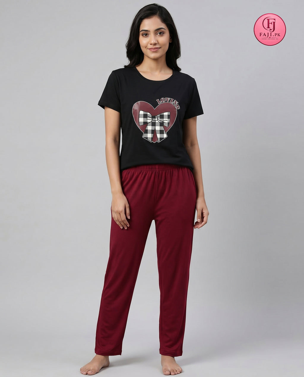Cozy Heart Graphic 2-Piece Nightwear Set | fajistore.pk