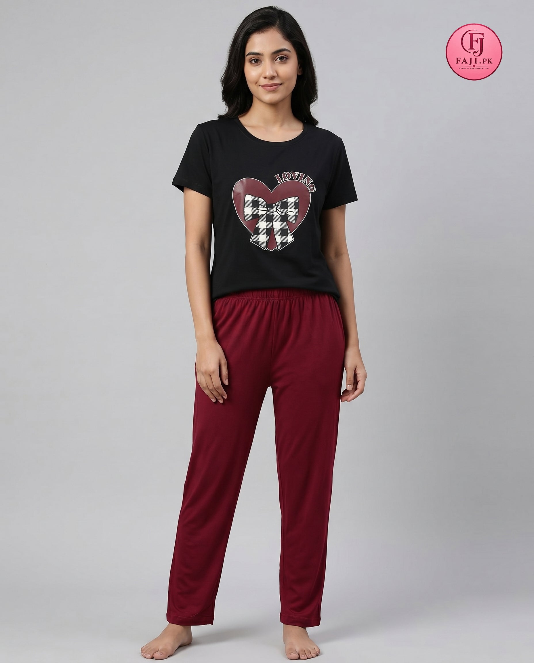 Cozy Heart Graphic 2-Piece Nightwear Set | fajistore.pk